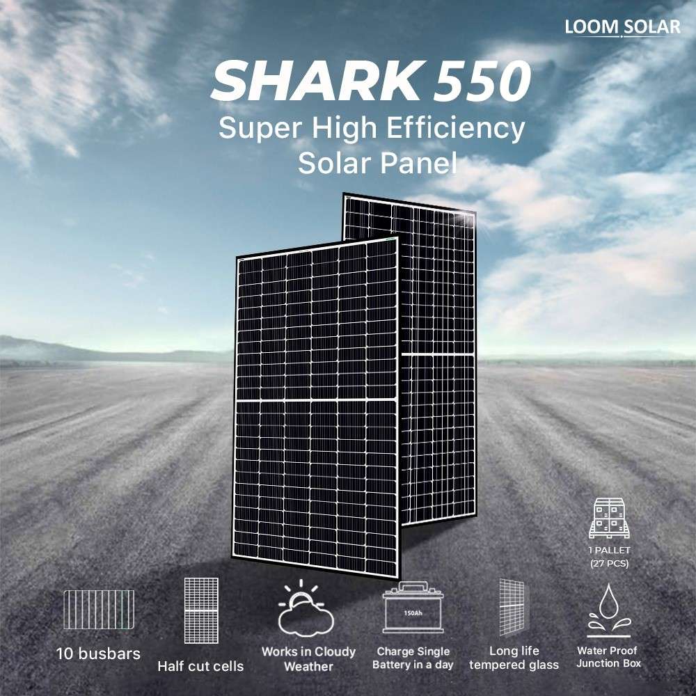 Loom Solar Panel SHARK 550 Mono Perc, 144 Cells Half Cut (15 Pieces)