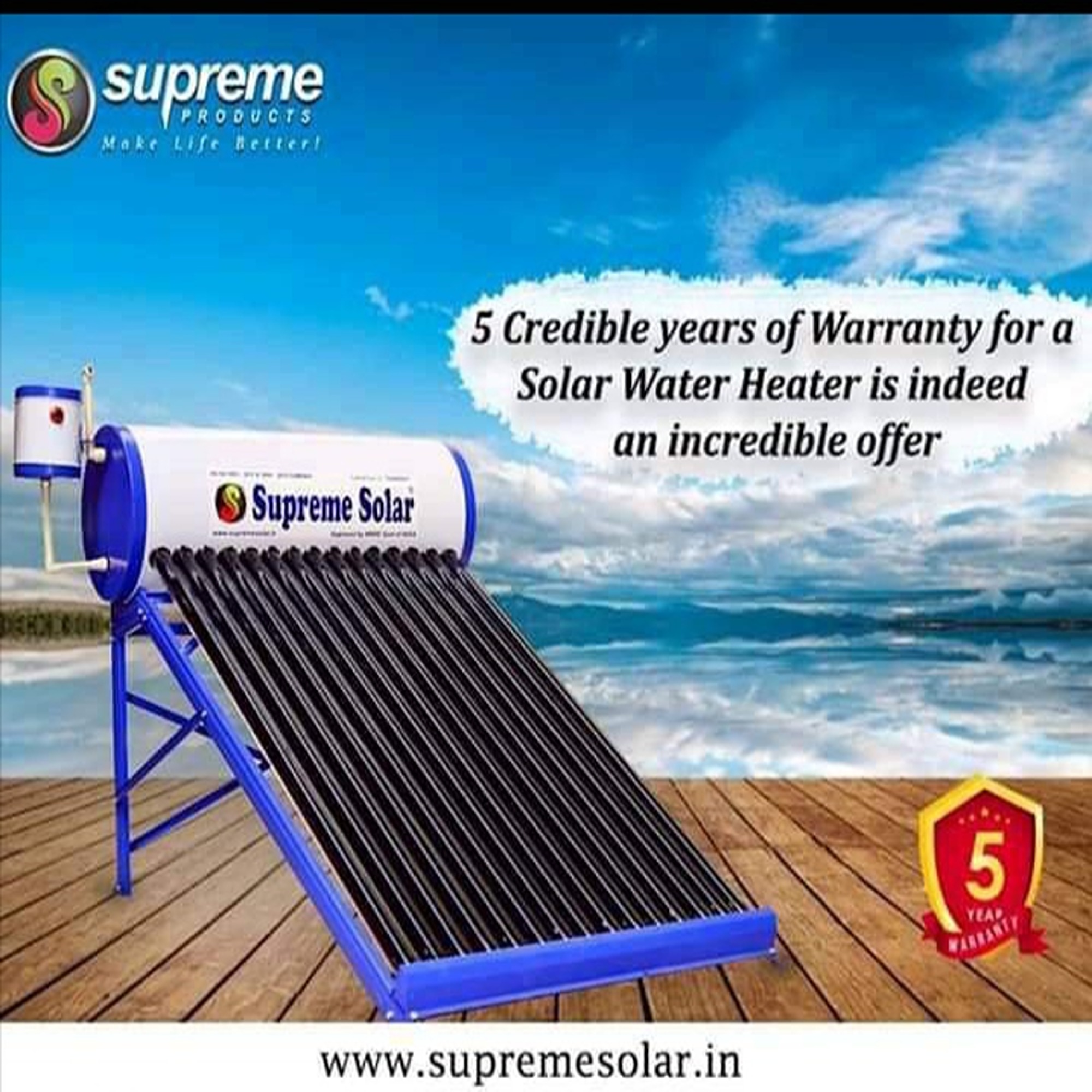 Supreme Solar 100 Ltr Ceramic Coated Solar Water Heater