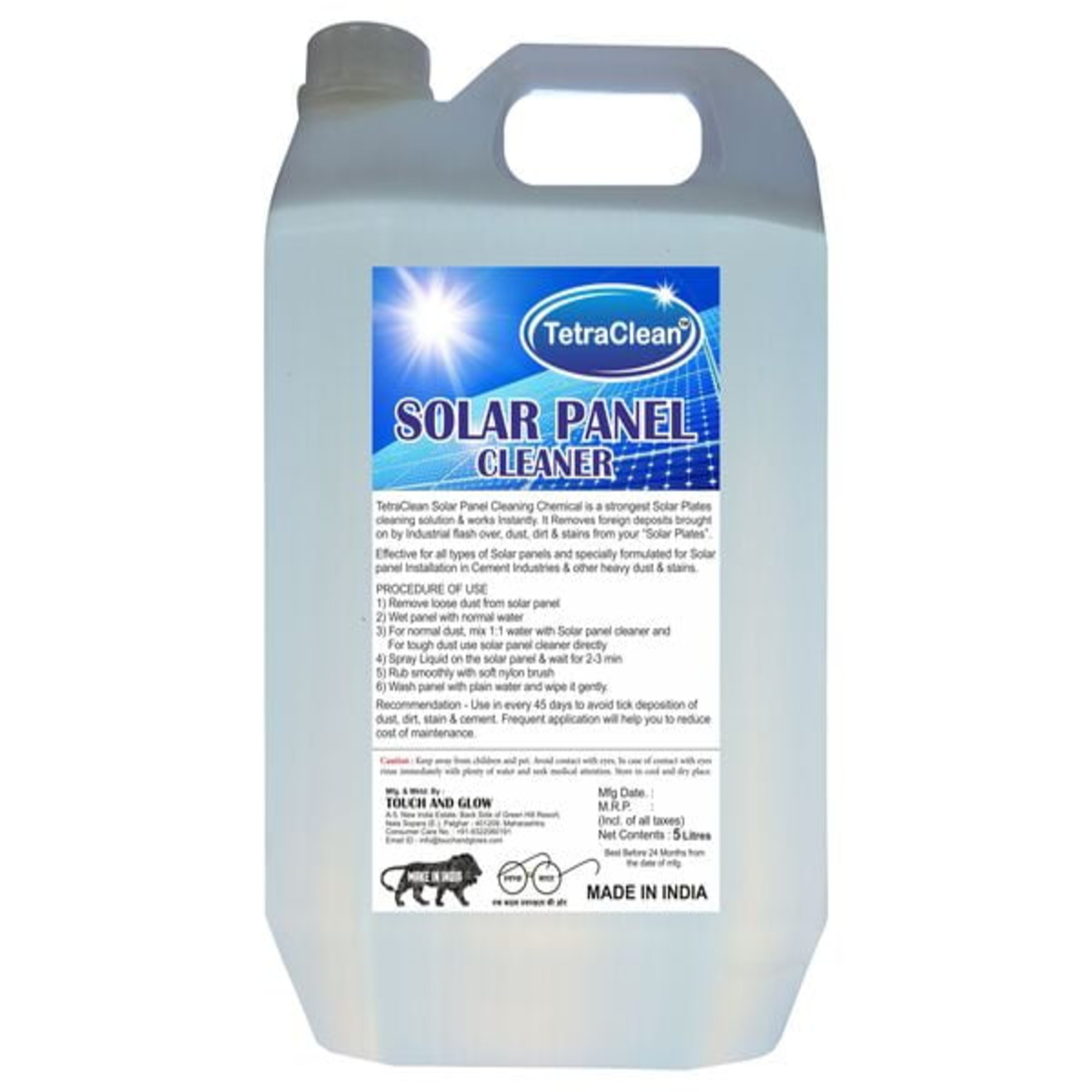 TetraClean Heavy Duty Solar Panel Cleaner and Stain Remover (5L)